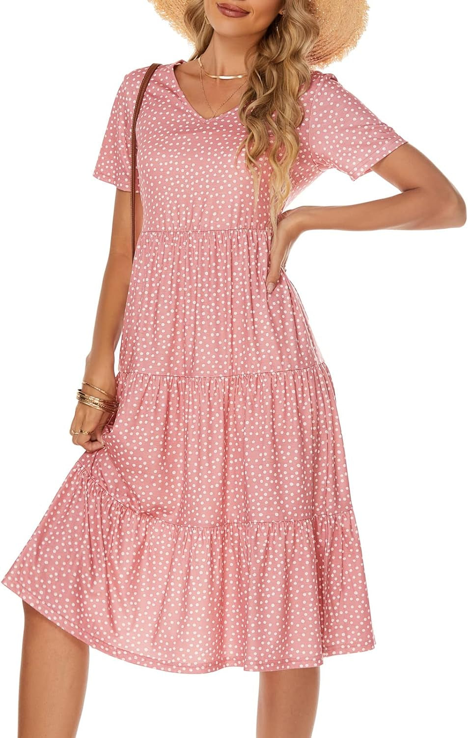 Women'S Casual Summer Tiered Midi Dress 2026 V Neck Boho Sundress