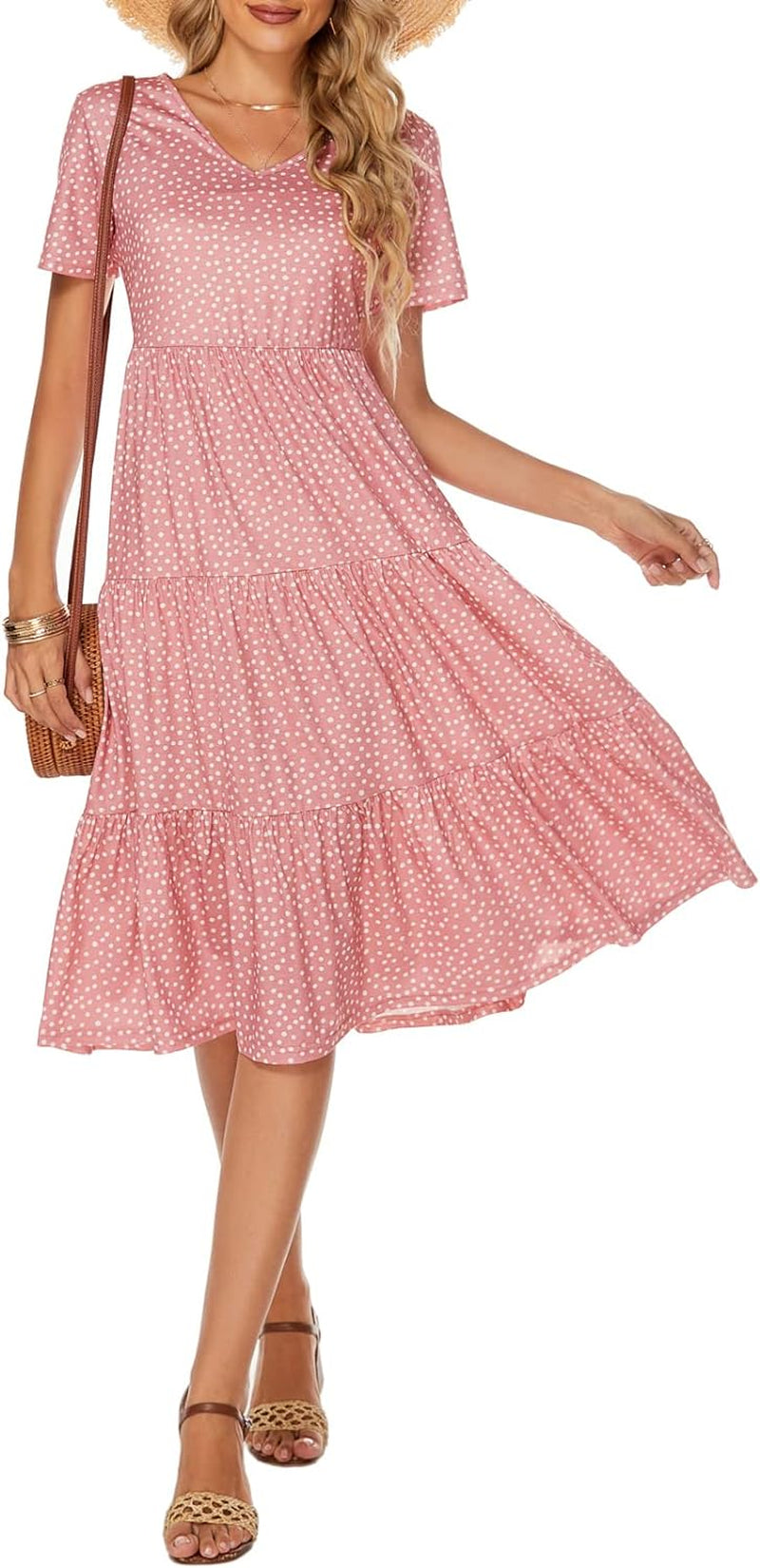 Women'S Casual Summer Tiered Midi Dress 2026 V Neck Boho Sundress