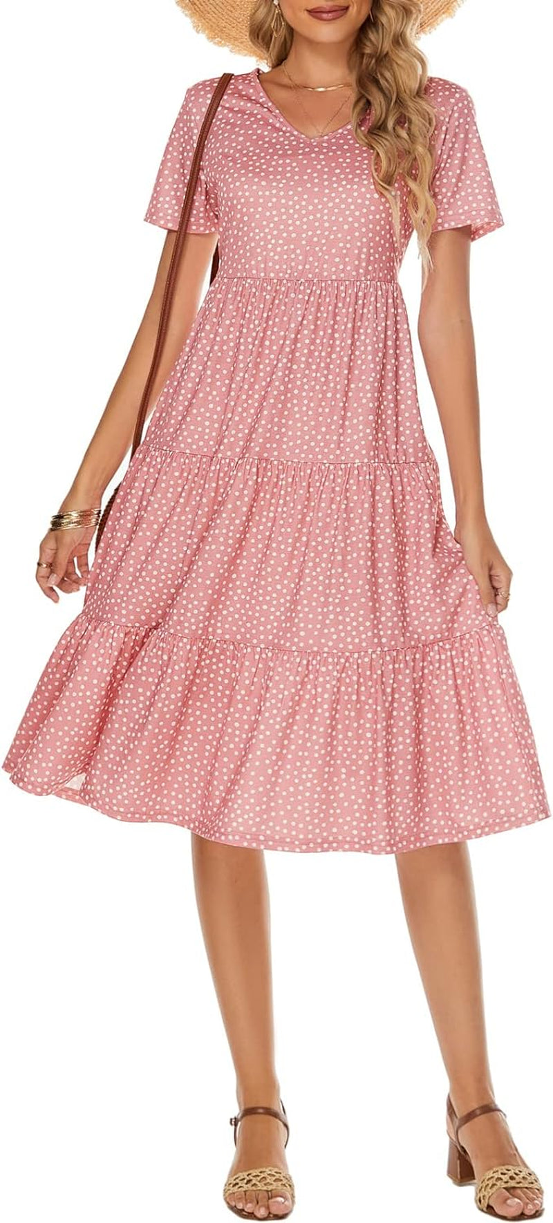Women'S Casual Summer Tiered Midi Dress 2026 V Neck Boho Sundress