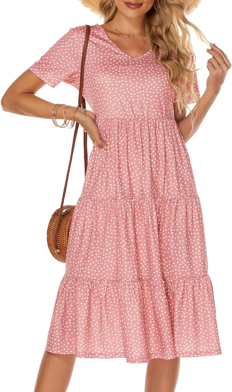 Women'S Casual Summer Tiered Midi Dress 2026 V Neck Boho Sundress
