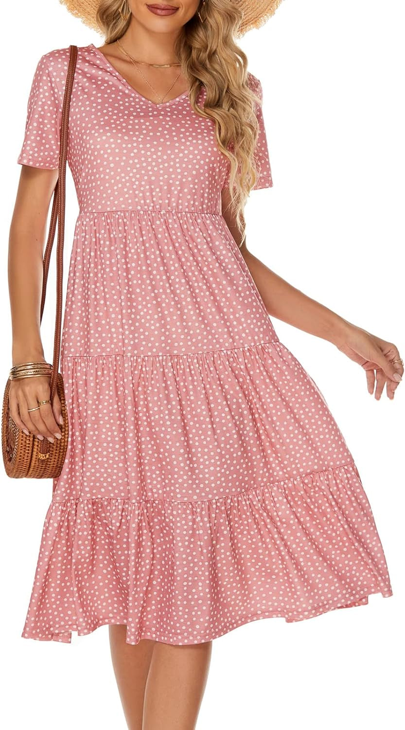 Women'S Casual Summer Tiered Midi Dress 2026 V Neck Boho Sundress